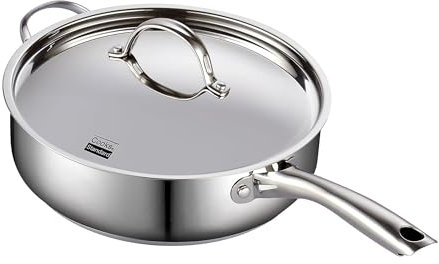 Cooks Standard 4 Quart Edelstahl-Sautépfanne mit Deckel, 26,7 cm tiefe Bratpfanne, Induktionskochgeschirr, ofenfest, große Bratpfanne, Jumbo-Herd mit kühlbleibendem Helfergriff