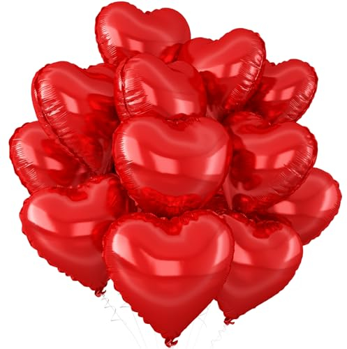 Red Heart Balloons,12Pcs Red Heart Shaped Foil Balloons,18Inch Red Love Helium Mylar Balloon for Valentine's Day Anniversary Birthday Anniversary Wedding Party Decorations
