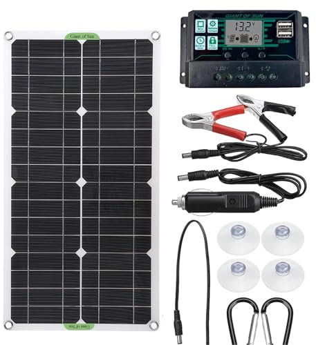 SNBGRYE Kit De Panneau Solaire, Module PhotovoltaïQue De Panneau Solaire Portable, avec ContrôLeur 10/20/30 A, pour Le Chargement De La Batterie 12V/24V, Deux Ports USB,250W-20Acontroller