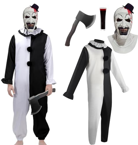 Raveparty Terrifier Kostüm Herren Damen, Halloween Kostüm Erwachsenen, Halloween Maske, Faschingskostüme, Karneval Kostüm, für Cosplay, Karneval, Party