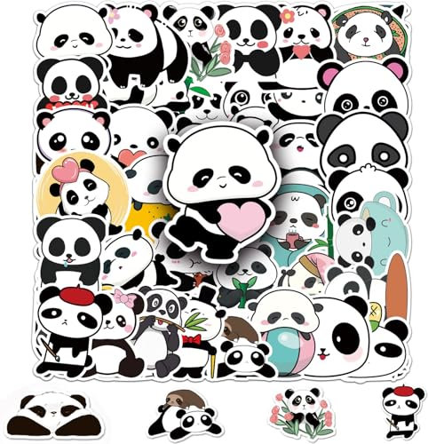 Panda Sticker,50 Stück Pandabär Vinyl Aufkleber Set,Panda Geschenk,Wasserfeste Panda Tier Aufkleber für Deko Laptop Auto Skateboard Kühlschränke Fahrrad Motorrad Gepäck Skateboard Sticker