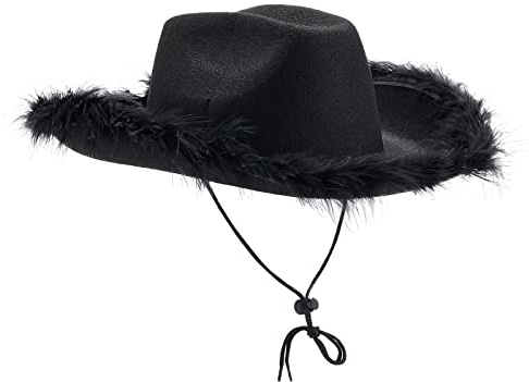 Women Cowboy Hats Cowgirl Hats for Women Men Fluffy Feather Brim Cowboy Hat for Costume Party, Play Dress Up
