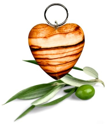Crystal Clear Porte-clés en forme de cœur en bois d'olivier - Pour des occasions spéciales telles que la fête des mères, un anniversaire, un mariage, Pâques et la Saint-Valentin - Fabriqué en Europe
