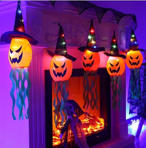 5PCS Halloween Decorations Outdoor Halloween Lights Indoor Light up Pumpkin Waterproof Witch Hat String Lights 5 Glowing Ghost Hat Lamps Battery Powered Halloween Lights for Home Yard Garden Tree