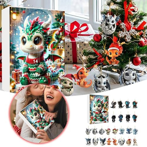 Holz Countdown bis Weihnachten Kalender The Christmas Holiday Adventskalender Adventskalender Collection Cute Dinosaurier Collection Christmas Memorial Collection ! Weihnachtskalender (Rot, 28 cm)