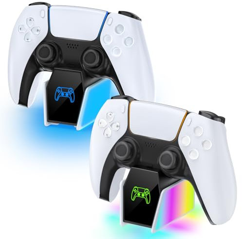 Stazione di Ricarica Singola per Controller PS5 Dualsense e Edge, Base Ricarica Dualsense PS5 con Display a LED, Caricatore Joystick PS5 Accessori PS5 con Cavo di Alimentazione Incorporato, 2 Pezzi