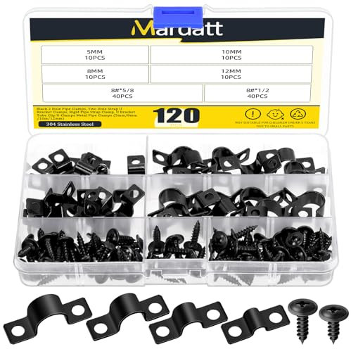 Mardatt 2 Hole Pipe Clamps, 40 Set 5mm(3/16”), 8mm(5/16), 10mm(3/8), 12mm(1/2) U-Rohrschellen, Starrer Rohrgurt, Rohrschelle Befestigungsschelle Metallkabelschellen Rohrbefestigungen