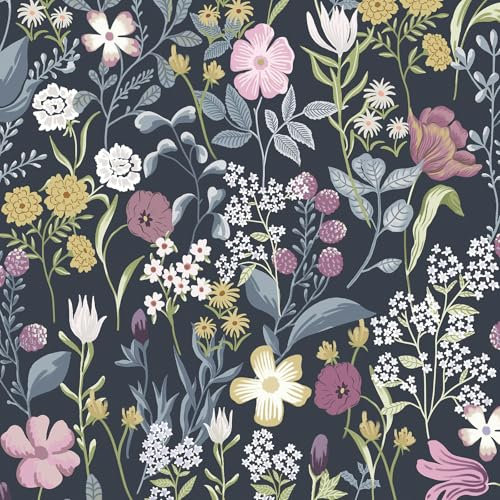 CiCiwind Selbstklebende Tapete Navy Blumen Tapete 44×300cm Wasserdichtes Möbelfolie Selbstklebend Vinyl Abnehmbarer Klebefolie Blumen Wand Schränke Dekorative Klebetapete Selbstklebend