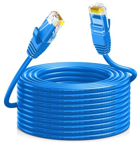 Qiuean Cat6A Lan Kabel 15meter, Professionell Outdoor LLDPE Netzwerkkabel, 10Gbps Außen Wasserdicht Direkte Beerdigung Ethernet Kabel, 24AWG UTP CCA Hochgeschwindigkeits-Internetkabel （15m）