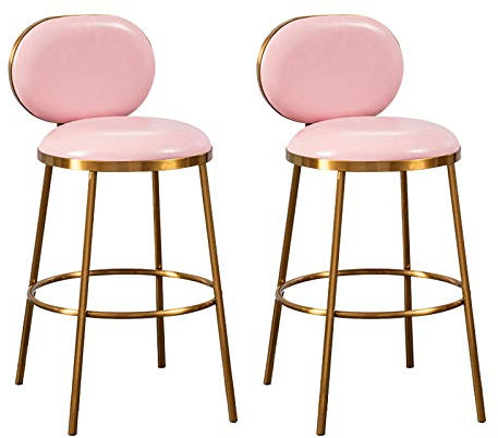 CVQJL Barhocker 2er-Set, Barhocker mit Rückenlehne, 2er-Set, Barhocker in Thekenhöhe, PU-Leder, Küchen-/Esszimmerstühle, Rosa/Weiß/Gold/Braun