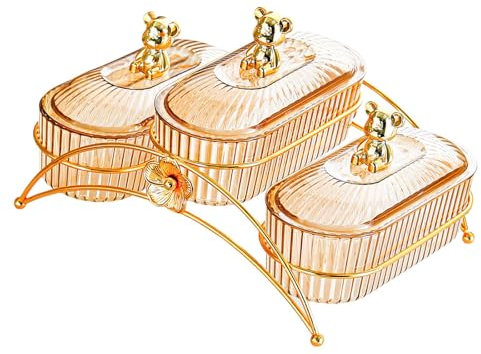 Sharplace Assiette de Service pour collations aux Fruits secs, Assiette à Salade, Plat de Fruits secs Polyvalent, Plats de Service divisés pour la Cuisine de, 3 Grilles Ambre