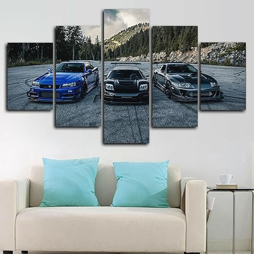 ZQSYFEWET 5 Teiliges Wandbilder NSX vs. Skyline R34 vs. Supra Auto Leinwandbilder Wohnzimmer Kunstdruck auf Wandbild mit Rahmen Wanddekoration Wohnzimmer Wanddeko KüChe Wanddekoration