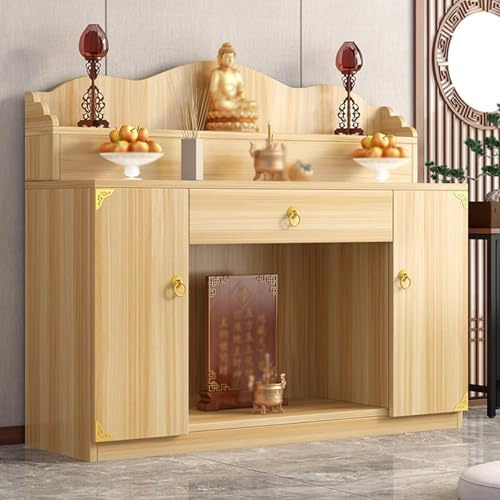 RTTZBOZ Buddhistischer Altartisch im Retro Stil mit Schubladen, Moderner Beistelltisch, Altarschrank für Wohnungen, Tempel und Ahnentempel(Yellow,148cm)
