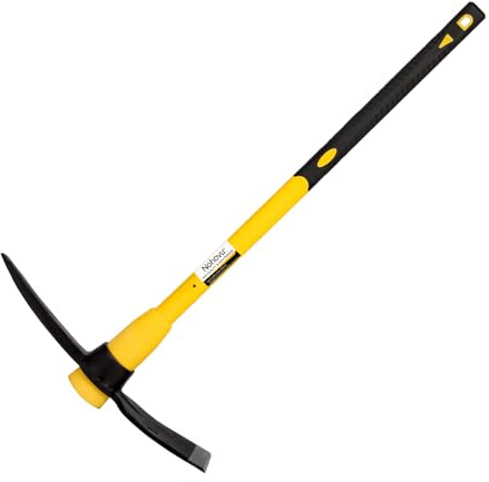 Nohovu Pickaxe with Shock Absorbing Fiberglass Handle, Heavy Duty Forged Steel Pick Axe for Digging, 36 Inches (406Y)