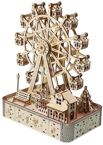 3D Puzzles für Erwachsene - Riesenrad Modell, Anti-Stress-Kit | 183 Stück Lindenblüten LED Musik drehbares Design, kreative Hobby-Aktivität Geschenk Männer Frauen Teenager enf