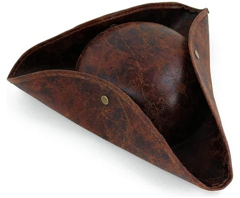 JIIENO Brauner Dreispitz Piraten Hut | Used Leder Look | Karnevalskostüm | Karneval, Fasching Kostüm, Motto, Jack Sparrow, Fluch der Karibik, Abenteuer, Kapitänshut