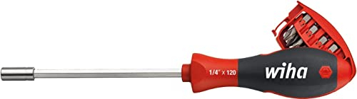 Wiha Schraubendreher mit Bit Magazin magnetisch gemischt mit 8 Bits, 1/4 I Bithalter I Bitsatz I platzsparend I kompakt I stabil (33009)