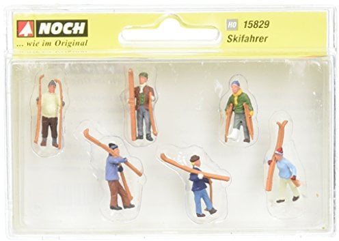 NOCH Skifahrer Figuren-Set, handkoloriert, für Modellbau Spur H0, Winterdeko
