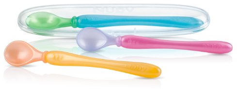 Nuby 3-pack Easy Go Cuillères et étui de voyage, les couleurs peuvent varier