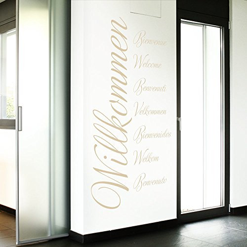 Grandora Wandtattoo Wort Willkommen in 8 Sprachen I beige (BxH) 58 x 117 cm I Flur Diele selbstklebend Aufkleber Wandaufkleber Wandsticker Sticker W3014