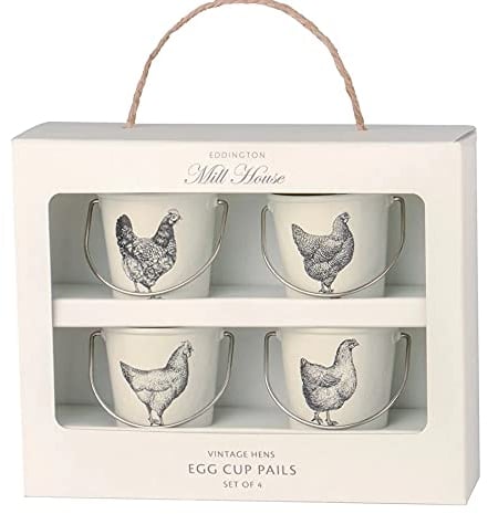 Vintage Hens Set Of 4 (White) Egg Cup Pails
