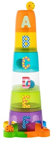 Chicco Steckturm, Stapelbecher Spielzeug, Stapelturm mit 6 bechers, mehrere Größen und Farben, mit Buchstaben zum Sortieren, 4 Kugeln, Puzzle-Basis, Baby Spielzeug, Für Babys & Kinder, 6-36 M