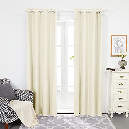 Deconovo Rideaux de Chambre à Coucher Thermiques isolants Modernes avec œillets 140 x 180 cm, Rideaux occultants pour intérieur fenêtre et Salon Tissu Oxford, 2 pièces Beige