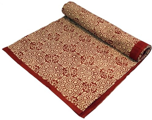 Blockdruck Tagesdecke, Bett & Sofaüberwurf, Design 32, Single 150*200 cm | Handgearbeiteter Wandbehang, vielseitig einsetzbar, 100% Baumwolle, traditioneller Blockdruck, einzigartig