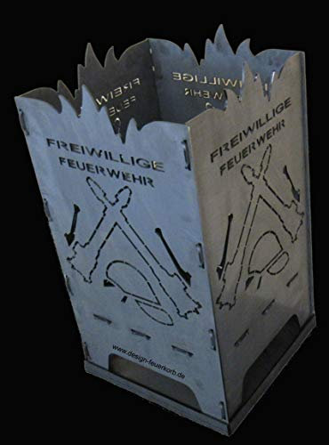 Design Feuerkorb Feuerschale aus Stahl Freiwillige Feuerwehr 40x40x80 cm