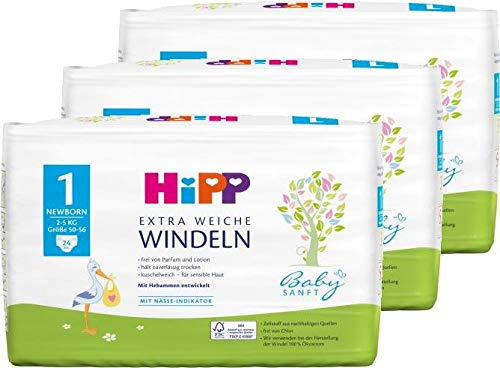 Hipp Babysanft Windeln Newborn Carry Größe 1, 3x24 Stk.(72 Stück)