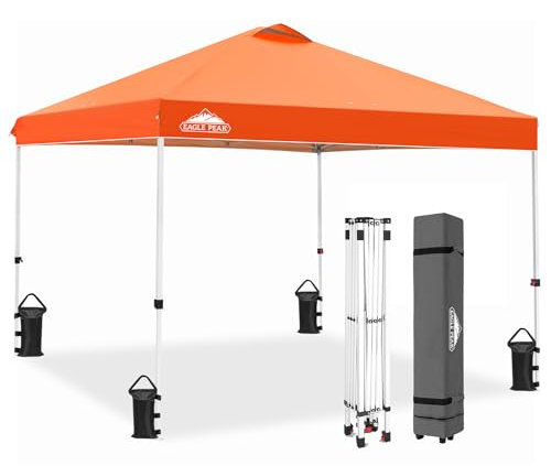 EAGLE PEAK 3mx3m Pop-up Pavillion, Wasserdicht Faltpavillon Gartenzelt Markt Festival Sonnenschutz, mit Tragetasche mit Rollen (Orange)
