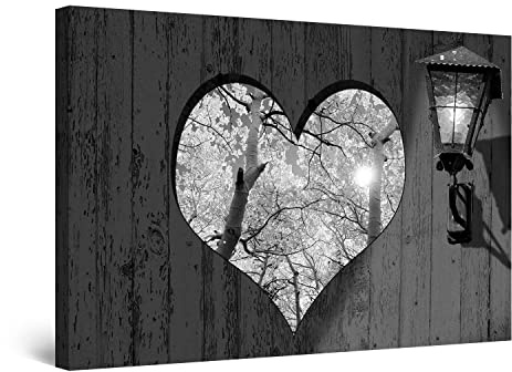 Startonight Impression sur Toile Coeur aux Arbres Noire et Blanche - Tableau Abstrait - Decoration Murale Salon Moderne - Image sur Toile - Grande 80 x 120 cm Idée Cadeau Élégante et Originale