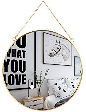 LONGWIN Wandspiegel zum Aufhängen, geometrischer Spiegel, goldfarben, mit Kette, für Badezimmer, Schlafzimmer, Wohnzimmer, 30 cm