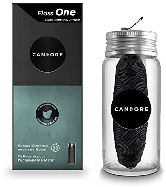 Candore Floss Carbon Infused – Seta Dentale Al Carbone Biodegradabile – Cera D'api, Gusto Metri, Soppressione Placca Interdentale – Vegan Eco-responable, Grigio, Menta, 30 m