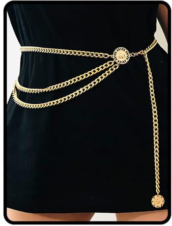 Bohend Punk Kreis Taillenkette Gold Metallisch Körperkette Mode Jeans Rock Zubehör Zum Frauen und Mädchen