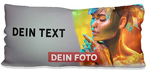 Sunnywall® Kissen Vegan selbst gestalten mit eigenem Foto – Fotokissen individuell personalisiert Foto Layout (80 x 40 XXL Wunschtext + Wunschfoto grau, weiß glatt)