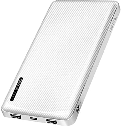 LogiLink PA0257W - Powerbank 10000 mAh, Lithium-Polymer, inkl. 2-in-1 Kabel, Farbe: Weiß