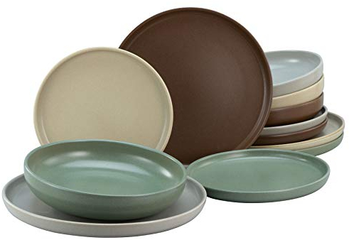CreaTable, 23189, Serie uno NATURAL, 12-teiliges Geschirrset, Teller Set aus Steinzeug, spülmaschinen- und mikrowellengeeignet, Made in Portugal