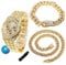 Halukakah Diamanten Gold Uhr für Jungen - 18K Echtgold Platiniert,40mm Achteckiges Zifferblatt mit Römischen Zahlen,Japanisches Quarzwerk - 20cm Länge,mit 18+40cm Cuban-Ketten & Anpassungswerkzeug