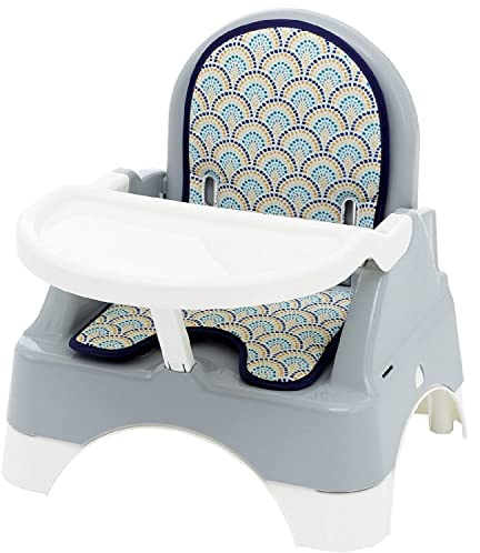 THERMOBABY EDGAR Sitzerhöhung & Step Charm Grey | 2-in-1 Sitzerhöhung mit Trittbrett, 3-Punkt-Gurt und abnehmbarem Tablett, ab 6 Monaten. Hergestellt in Frankreich.
