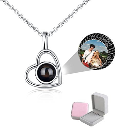 wikkeny Personalized Photo Projection Necklace, 925 Sterling Silver Custom Name I Love You 100 Languages Pendant Jewelry Gifts Women Girls,silver