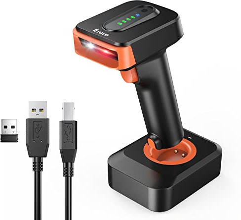 Eyoyo lecteurs de Code Barre 1D QR 2D 3 en 1 Bluetooth & USB Wired & Scanner Code Barre sans Fil 2.4GHz, douchette Code Barre Mobile Payment, Store, supermarché, entrepôt (Orange)