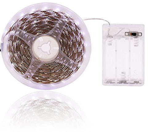 KISUFU Battery Strip Lights 60LED Warm White Waterproof 2835 Battery Powered 1m Long LED Light Strip with Waterproof, Self-Adhesive LED Lights for Dorm Bedroom Cabinet Bar Kitchen Christmas (2m,White)