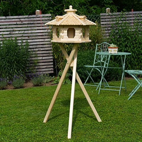 Vogelhaus V16 Natur Holzschindeldach (Größe riesig XXL mit Ständer Solar, Dach Holzschindeln Natur)