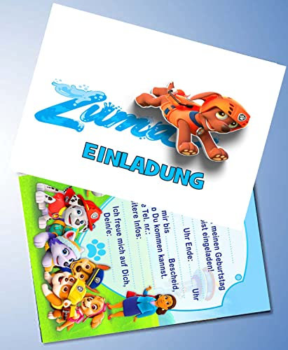 ich 10 Einladungskarten für Geburtstag Partys und Kindergeburtstag Kompatibel mit Paw Patrol Nr. 3