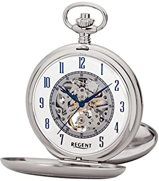Regent Herren Taschenuhr Savonnette Skelett 53 MM Mechanischer Handaufzug Arabische Zahlen P-705