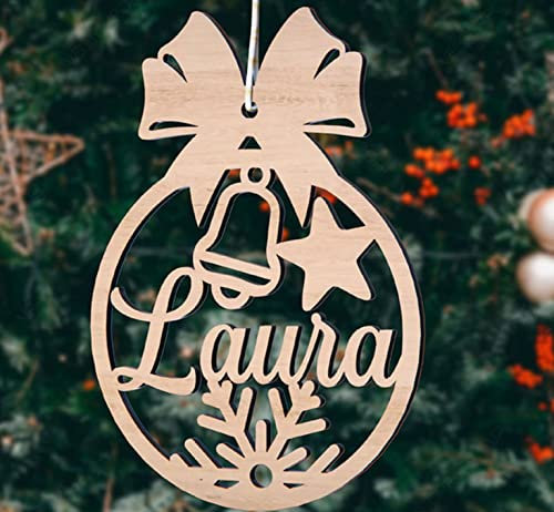 Esfera de Navidad de Madera - Bola Navidad con Nombre Personalizada para arbol - Adornos navideños (Modelo 5)