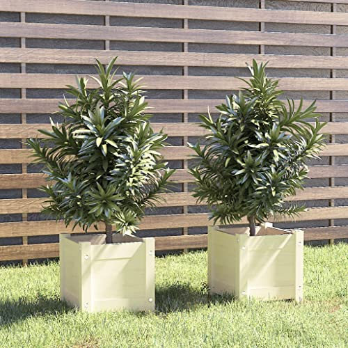 WIFESE Jardinièrs Surélevés 2 Pcs Blanc 31x31x31 cm Bois de Pin Massif Pot de Fleurs Suffisamment d'espace Plantes Herbes Légumes Lit Surélevé de Jardin Décorer Balcon Patio Terrasse