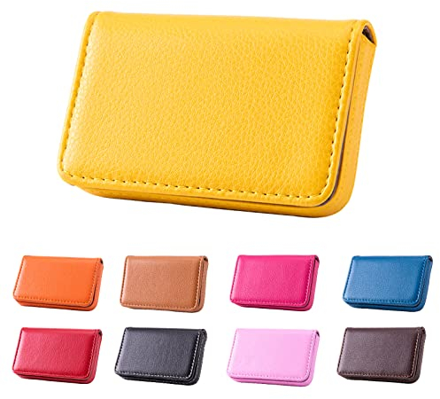 Waylipun Porte-cartes de visite, porte-cartes de visite en cuir PU, pour hommes et femmes, avec fermeture magnétique, pour garder les cartes propres, pour les voyages et les affaires, jaune,