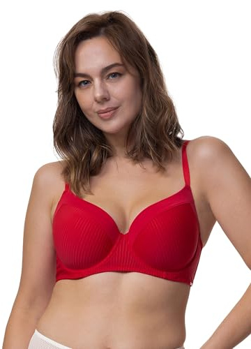 Dorina Damen Bügel BH leicht gepolstert, Demi T-Shirt BH Full Cup, Carmen, Rot, 100E